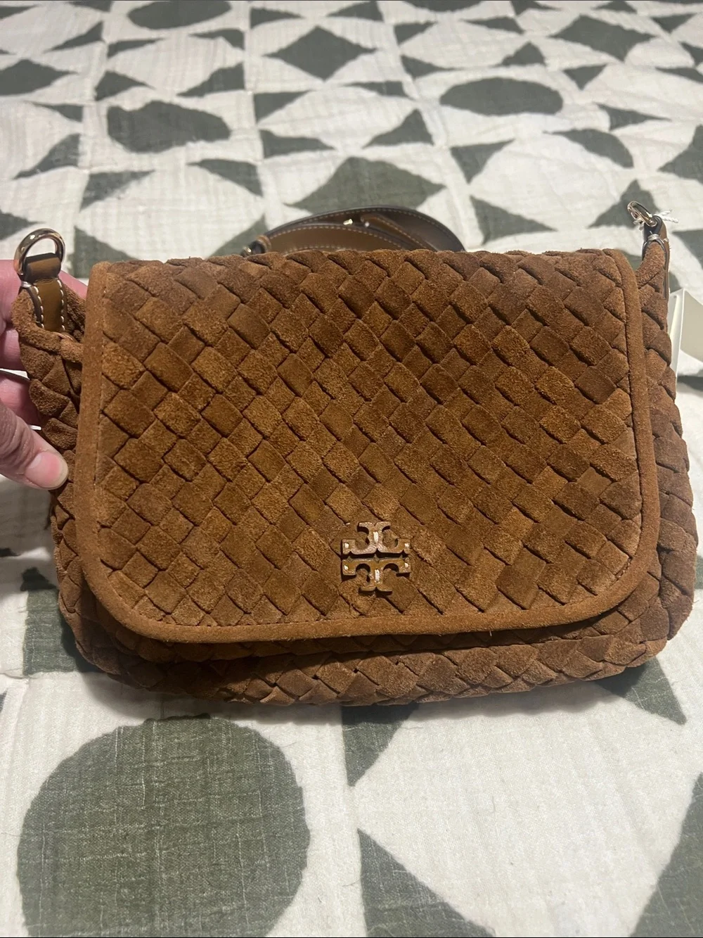 Tory Burch Thea Woven Suede Crossbody Flap